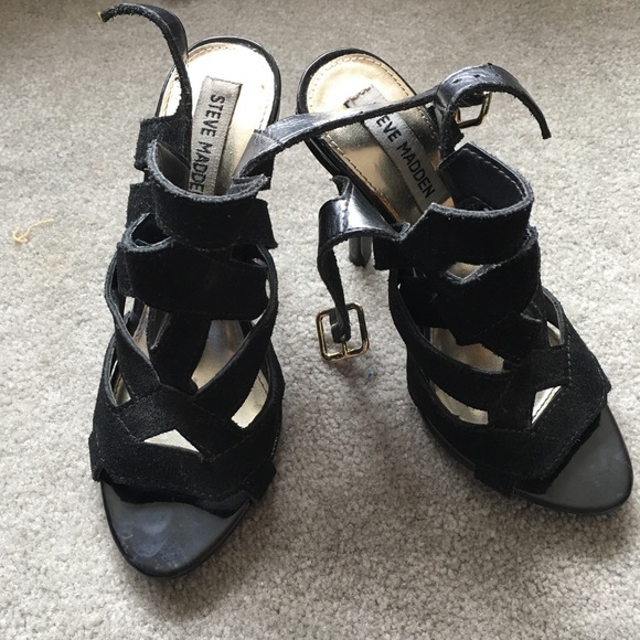 🌸 Steve Madden 4” black leather strappy heels 6 - Picture 4 of 6